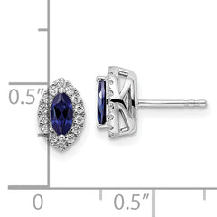 14k White Gold 1/5 carat Lab Grown Diamond VS/SI+ G+ and Lab Created Blue Sapphire September Birthstone Post Earrings