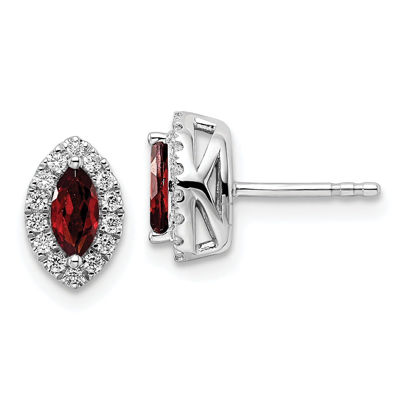 14k White Gold 1/5 carat Lab Grown Diamond VS/SI+ G+ and Garnet January Birthstone Post Earrings Main image