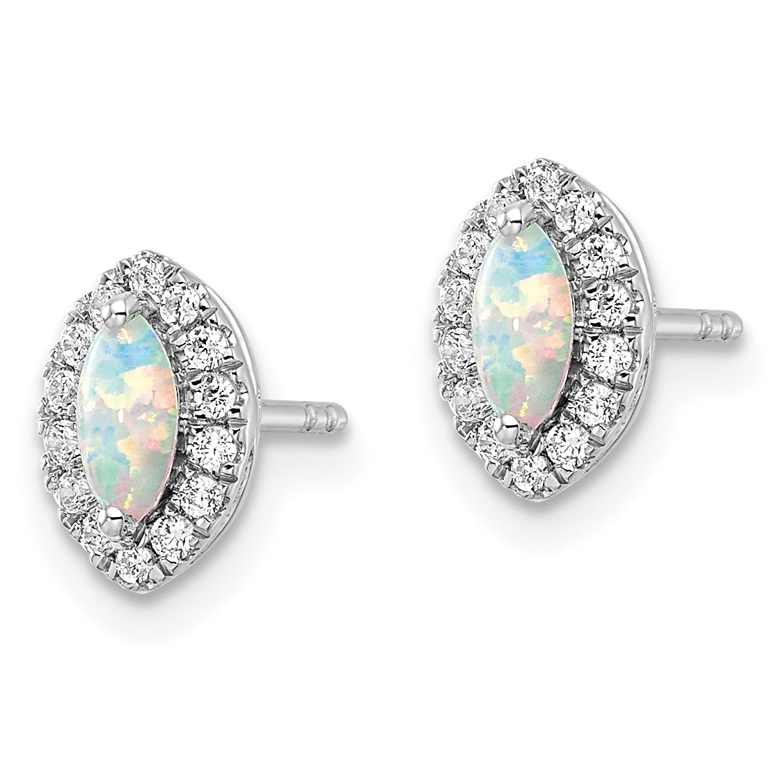 14k White Gold 1/5 carat Lab Grown Diamond VS/SI+ G+ and Lab Created Opal October Birthstone Post Earrings Secondary image