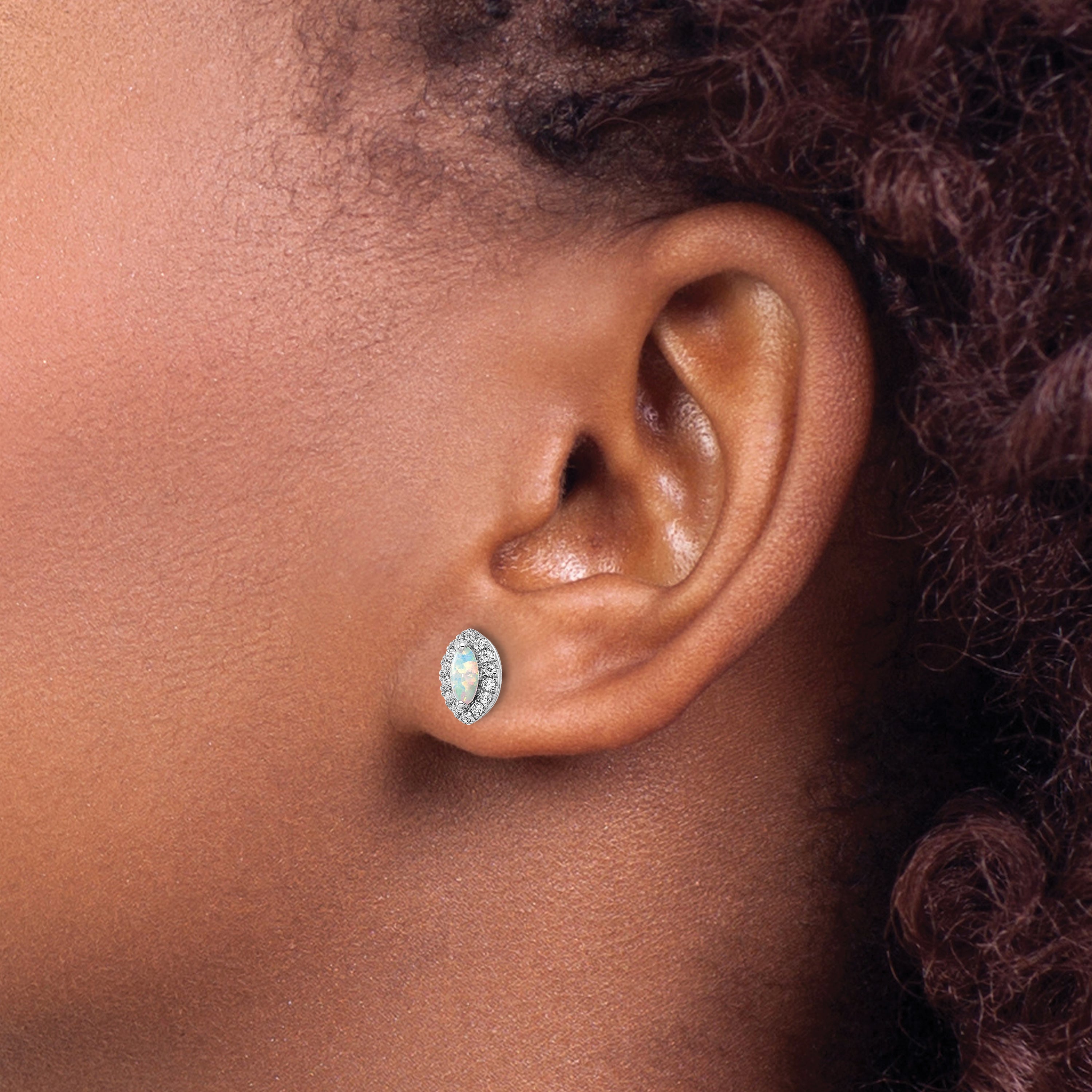 14k White Gold 1/5 carat Lab Grown Diamond VS/SI+ G+ and Lab Created Opal October Birthstone Post Earrings