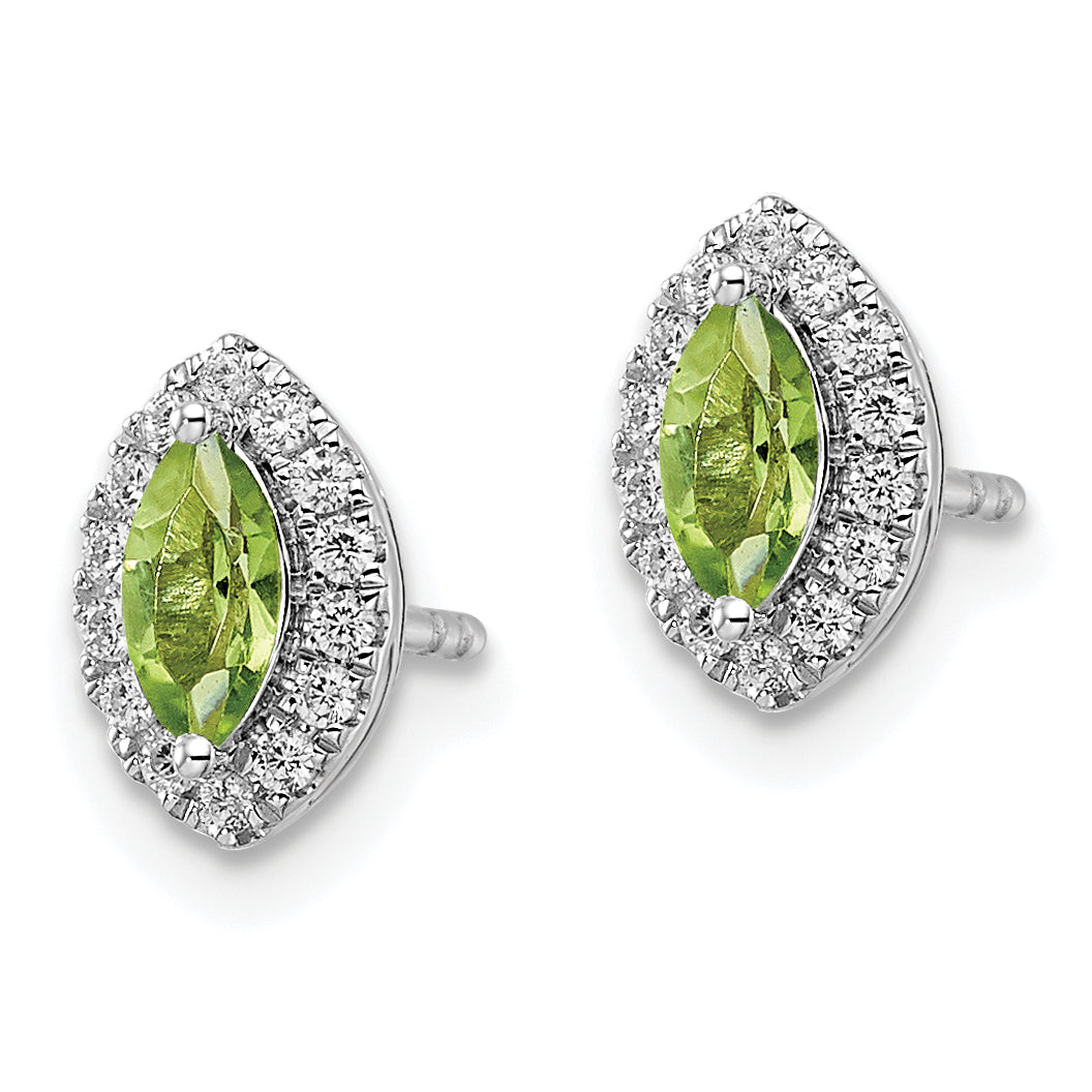 14k White Gold 1/5 carat Lab Grown Diamond VS/SI+ G+ and Peridot August Birthstone Post Earrings Secondary image