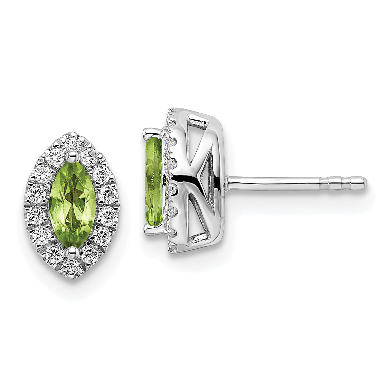 14k White Gold 1/5 carat Lab Grown Diamond VS/SI+ G+ and Peridot August Birthstone Post Earrings Main image