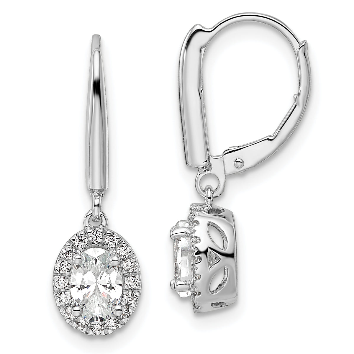 14k White Gold 1 1/5 carat Lab Grown Diamond VS/SI+ G+ Complete Oval Drop Leverback Earrings
