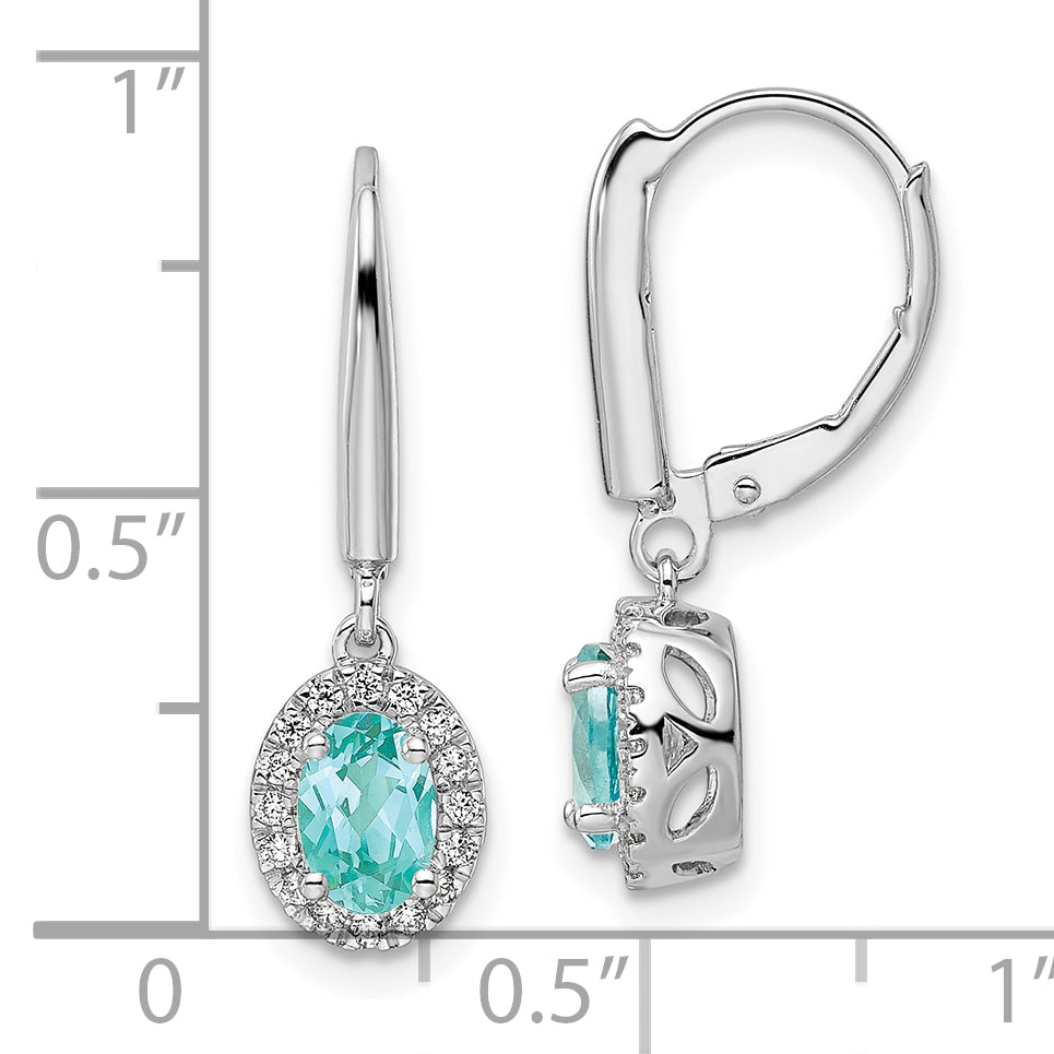 Pure Serenity 14k White Gold 1/5 carat Lab Grown Diamond VS/SI+ G+ and Lab Created Paraiba Leverback Dangle Earrings Secondary image