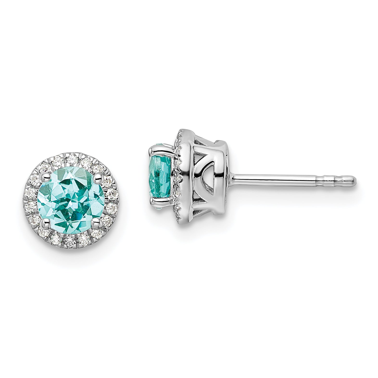 Pure Serenity 14k White Gold 1/8 carat Lab Grown Diamond VS/SI+ G+ and Lab Created Paraiba Post Earrings Main image