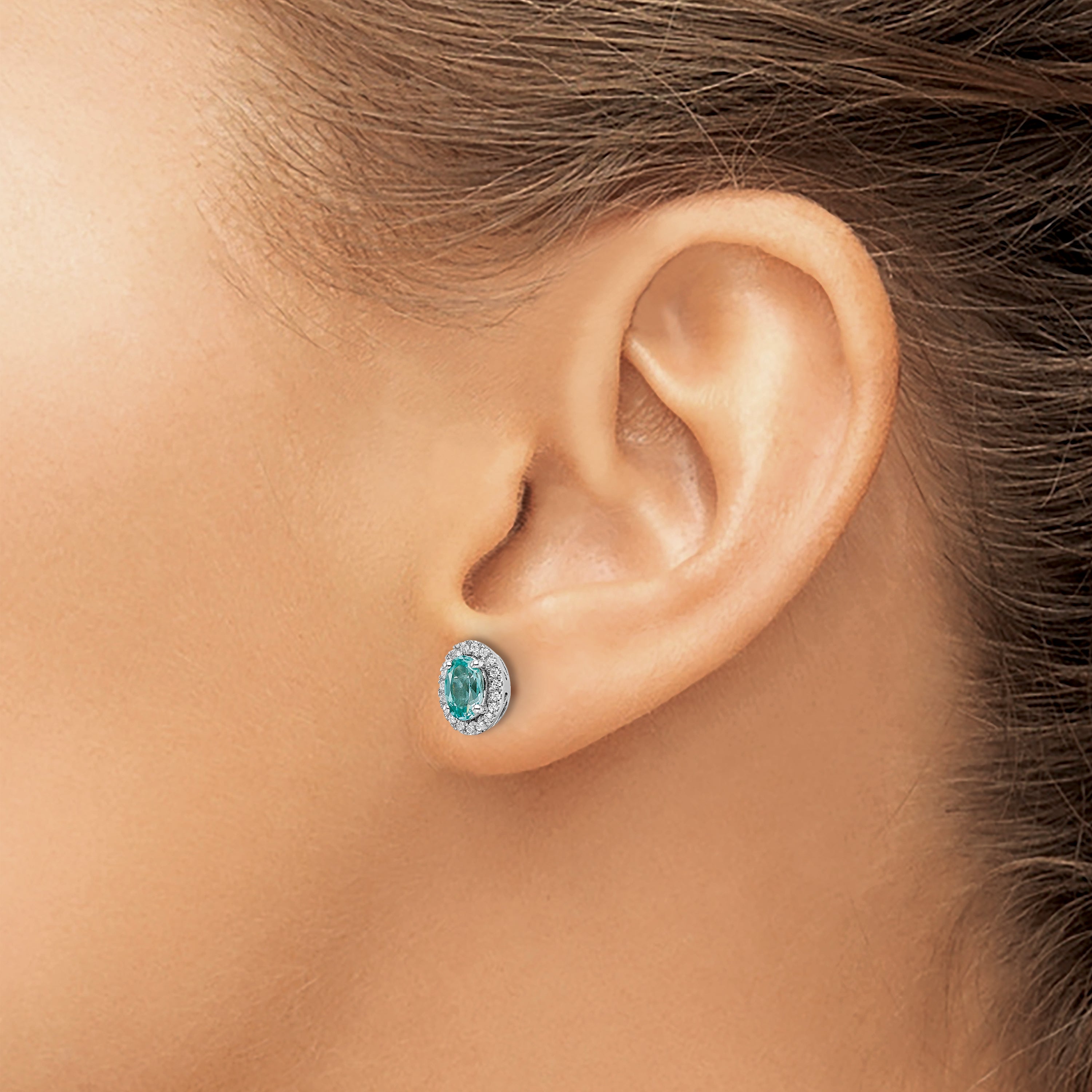 Pure Serenity 14k White Gold 1/10 carat Lab Grown Diamond VS/SI+ G+ and Lab Created Paraiba Post Earrings Secondary image
