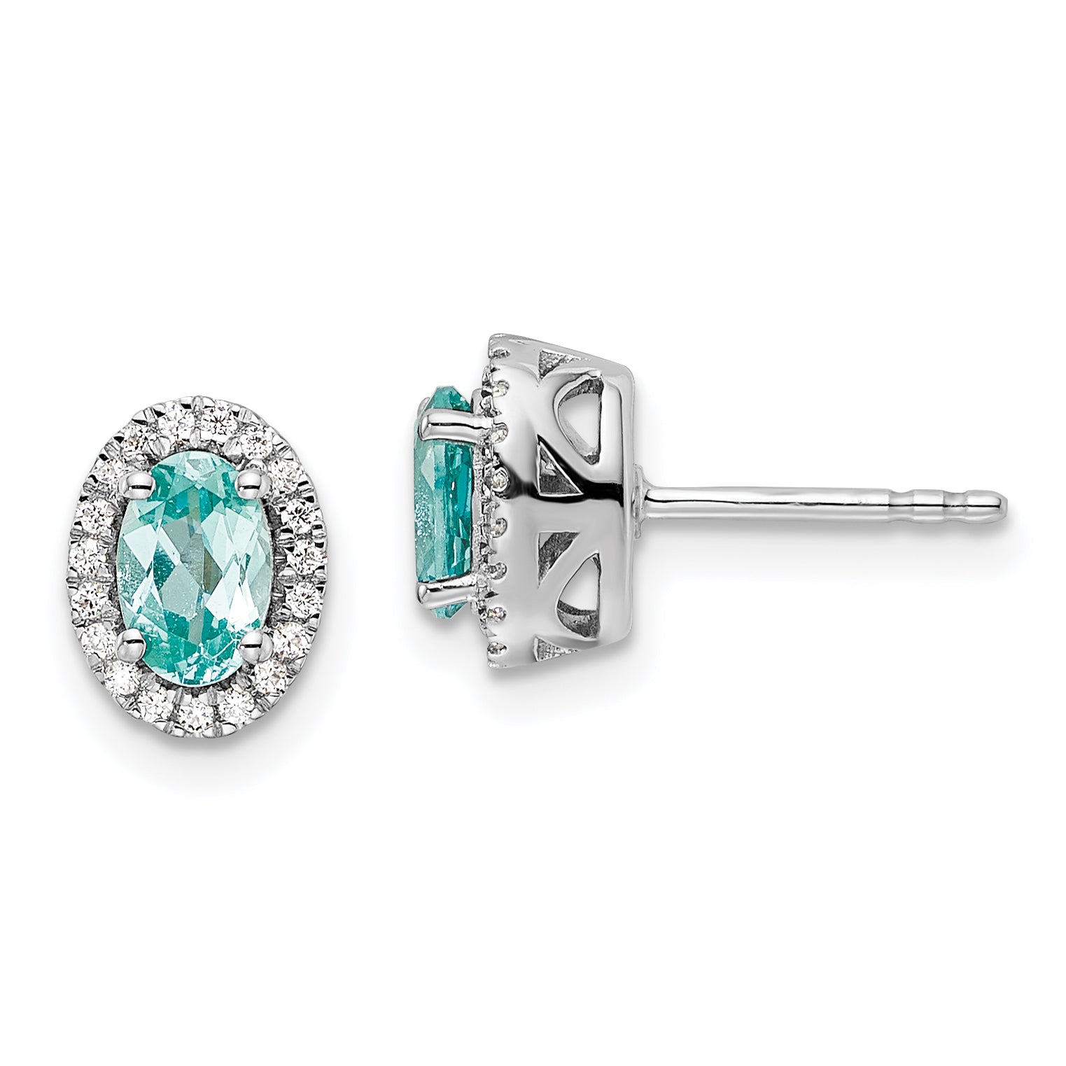 Pure Serenity 14k White Gold 1/10 carat Lab Grown Diamond VS/SI+ G+ and Lab Created Paraiba Post Earrings Main image