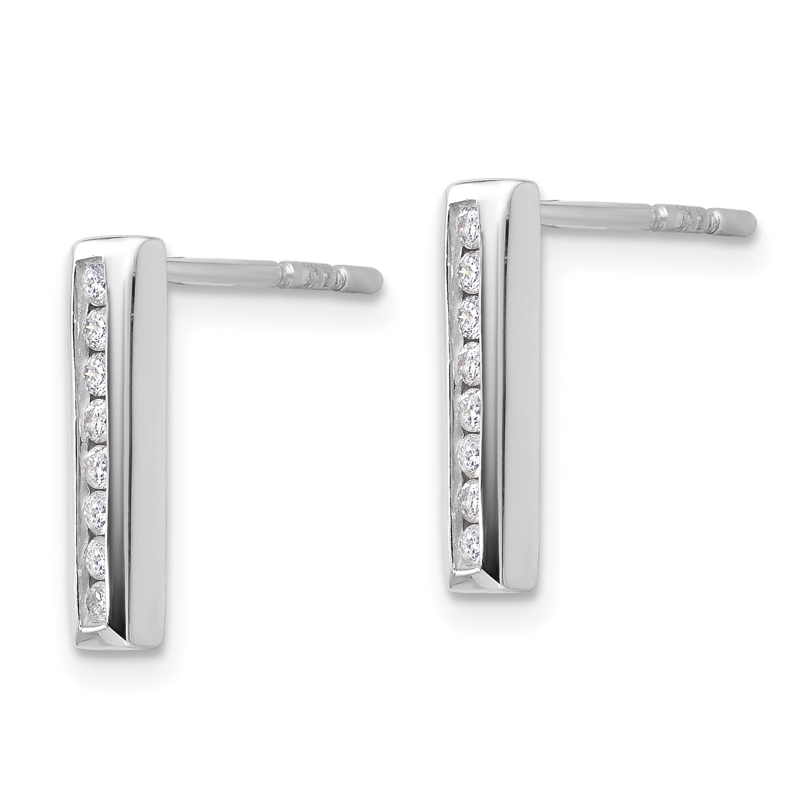 14k White Gold 1/6 carat Lab Grown Diamond VS/SI+ G+ Complete Vertical Bar Post Earrings Secondary image