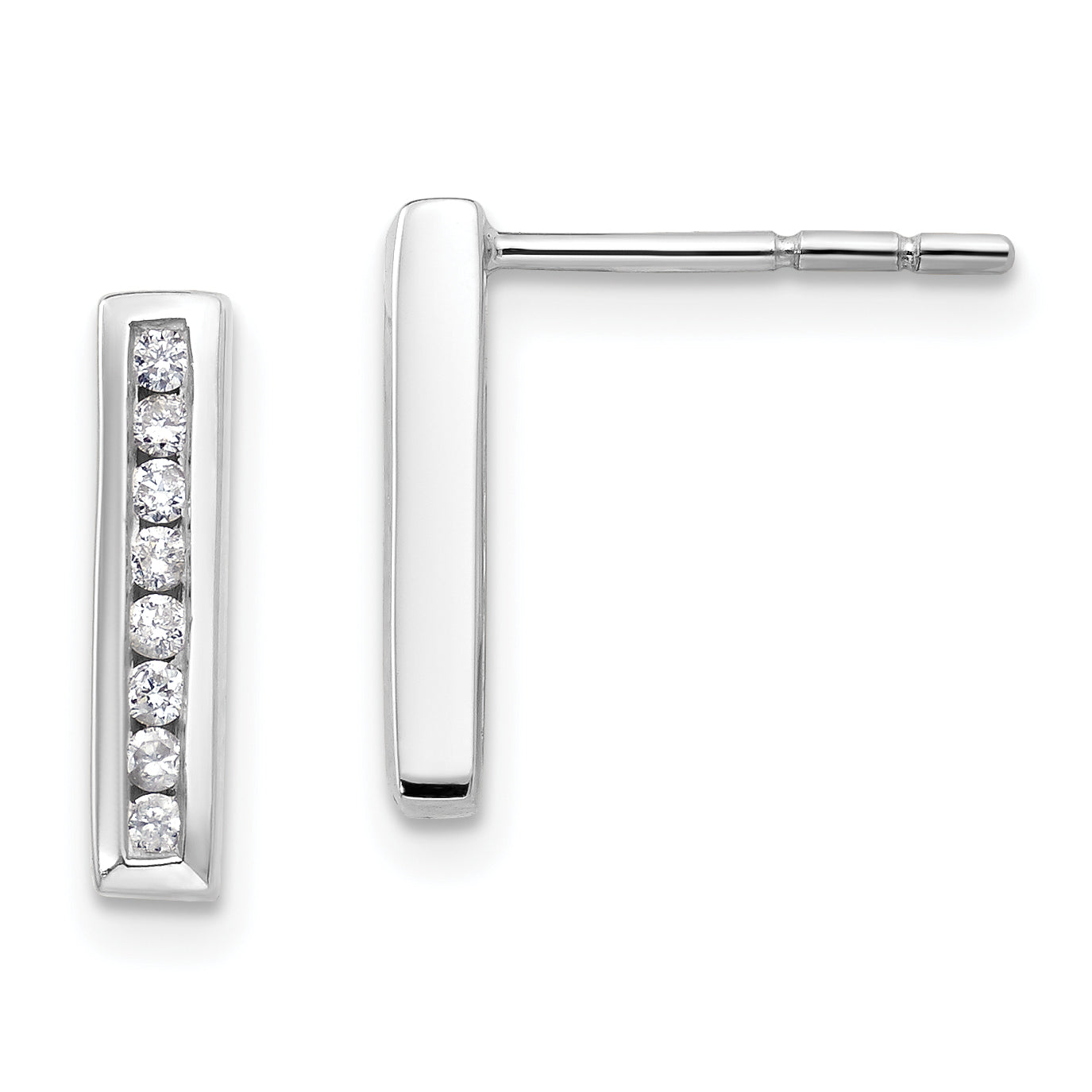 14k White Gold 1/6 carat Lab Grown Diamond VS/SI+ G+ Complete Vertical Bar Post Earrings Main image