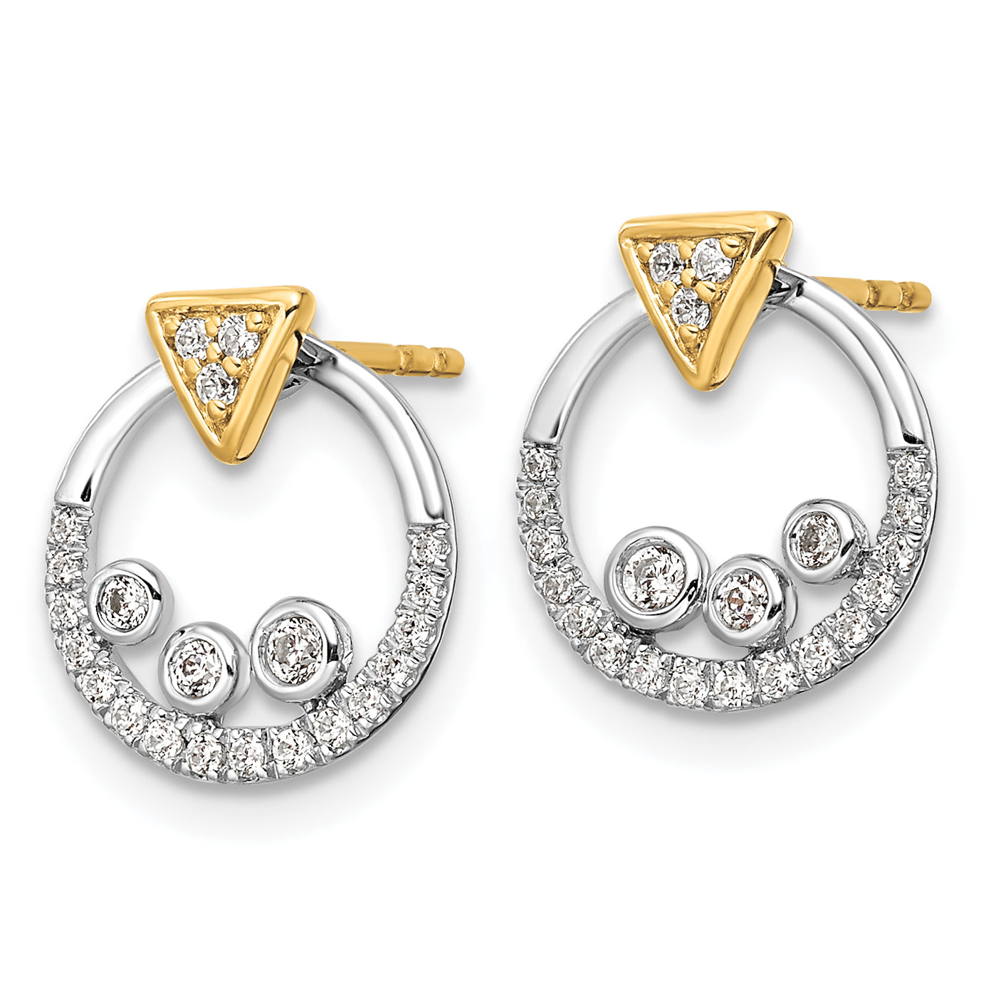 14k Two Tone 1/4 carat Lab Grown Diamond VS/SI+ G+ Complete Triangle Post Earrings with Circle Dangle Earring Jacket Secondary image