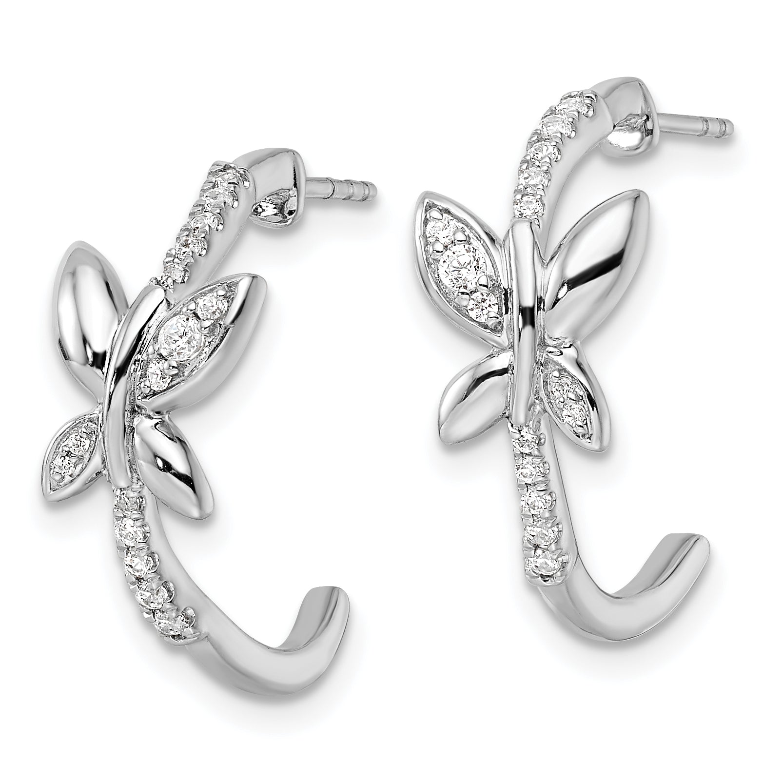 14K White Gold Lab Grown VS/SI+ G+ Dia Butterfly J-Hoop Earrings