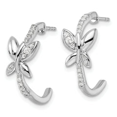 14K White Gold Lab Grown VS/SI+ G+ Dia Butterfly J-Hoop Earrings