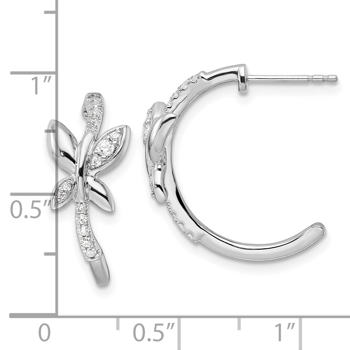 14K White Gold Lab Grown VS/SI+ G+ Dia Butterfly J-Hoop Earrings