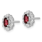 14k White Gold 1/20 carat Lab Grown Diamond VS/SI+ G+ and Oval Created Ruby Complete Halo Post Earrings