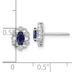 14k White Gold 1/20 carat Lab Grown Diamond VS/SI+ G+ and Oval Created Sapphire Halo Post Earrings
