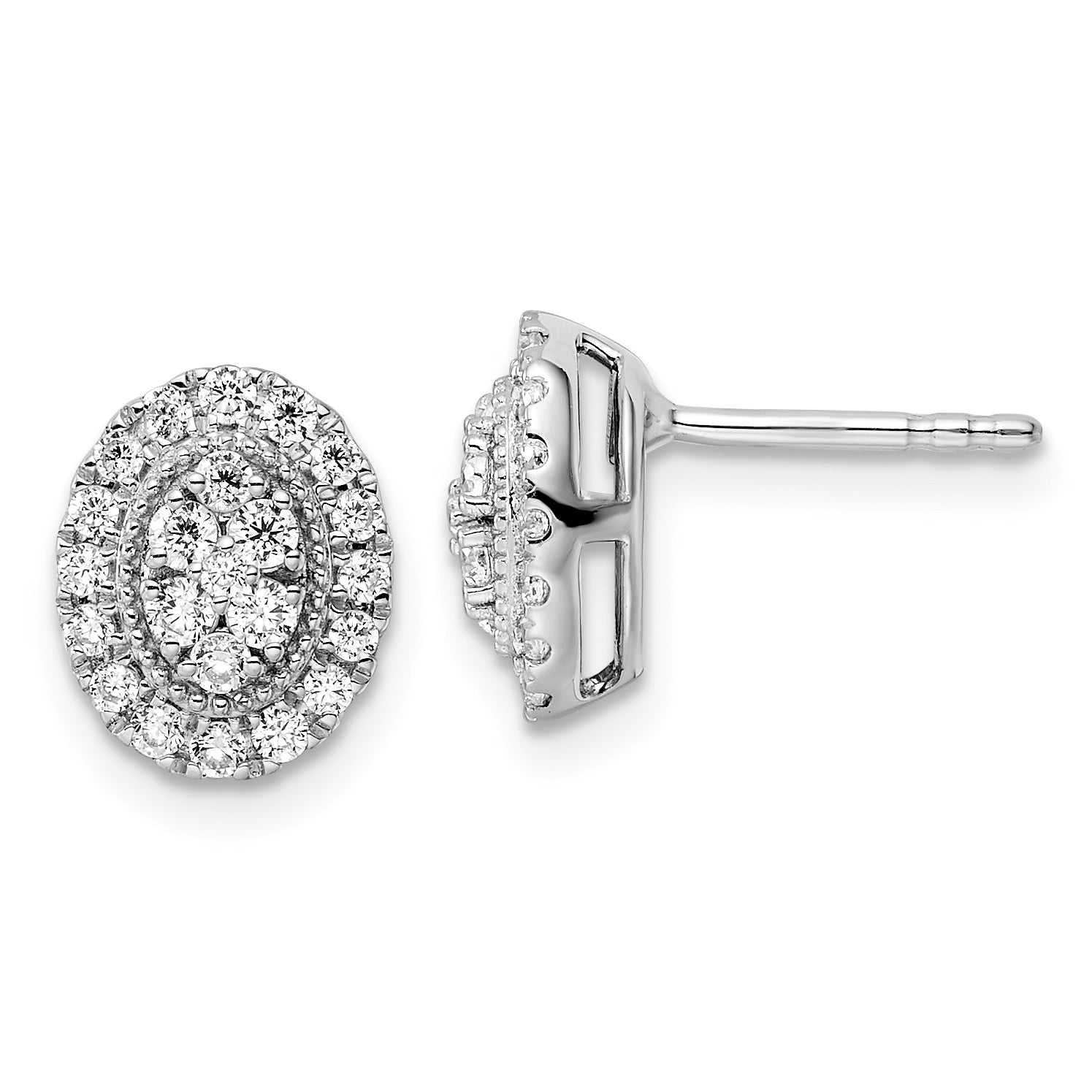 14k White Gold 1/2 carat Lab Grown Diamond VS/SI+ G+ Complete Oval Halo Post Earrings Main image