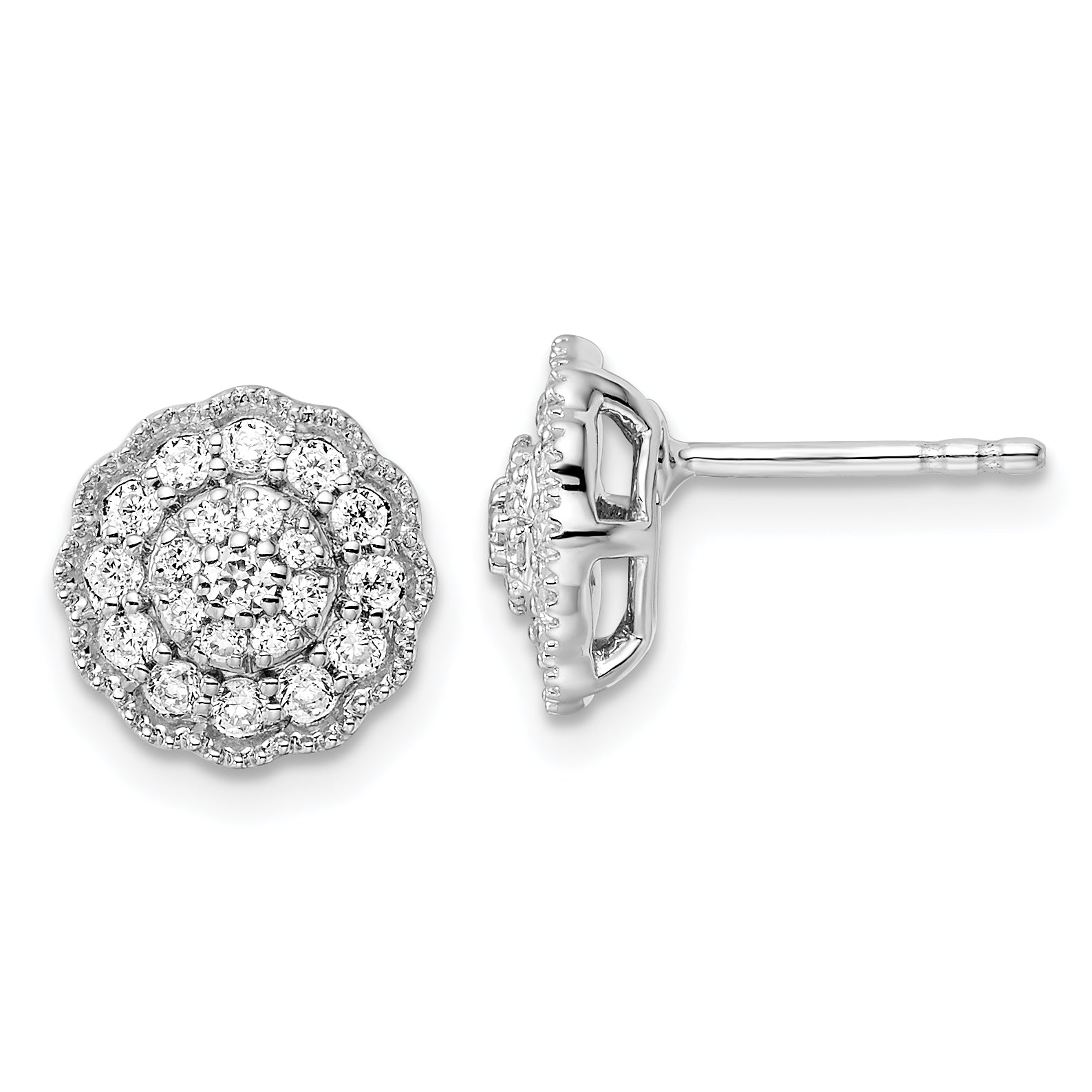 14k White Gold 1/2 carat Lab Grown Diamond VS/SI+ G+ Complete Halo Post Earrings Main image
