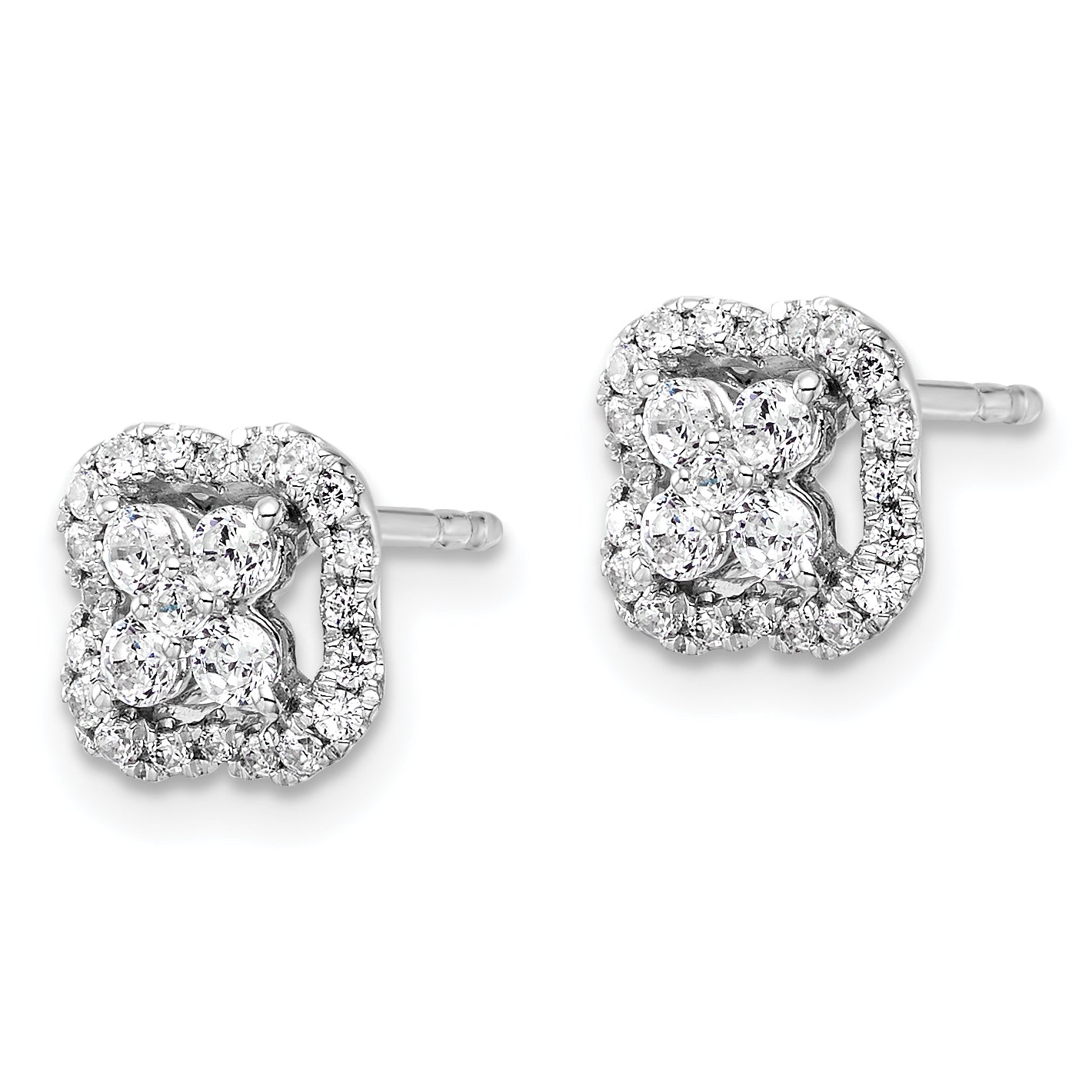 14k White Gold 1/2 carat Lab Grown Diamond VS/SI+ G+ Complete Square Halo Post Earrings Secondary image