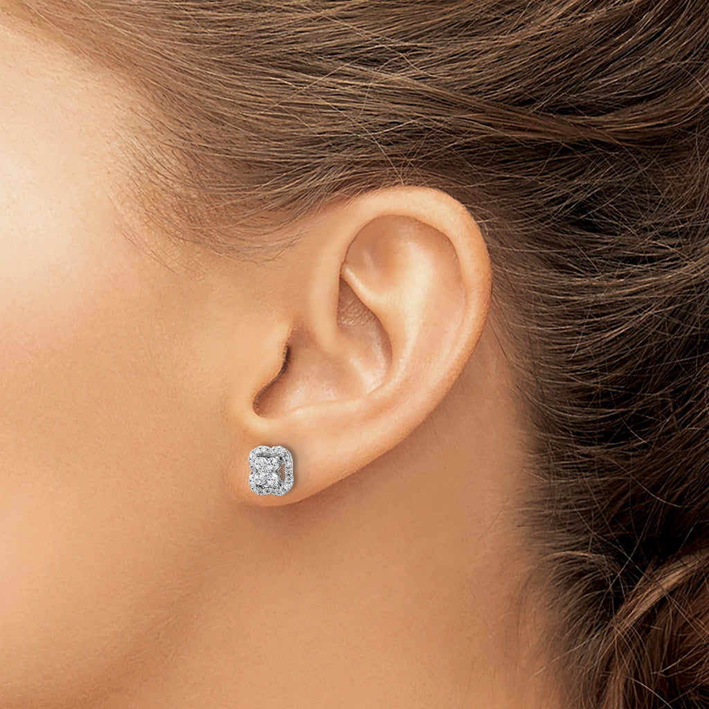 14k White Gold 1/2 carat Lab Grown Diamond VS/SI+ G+ Complete Square Halo Post Earrings