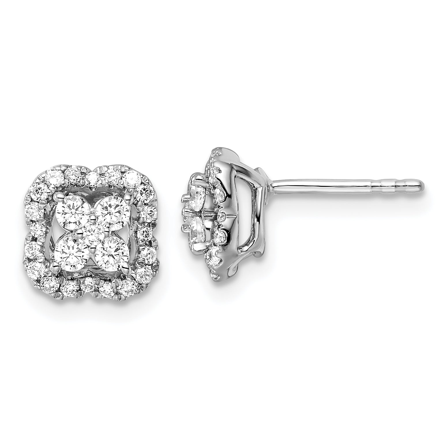 14k White Gold 1/2 carat Lab Grown Diamond VS/SI+ G+ Complete Square Halo Post Earrings Main image