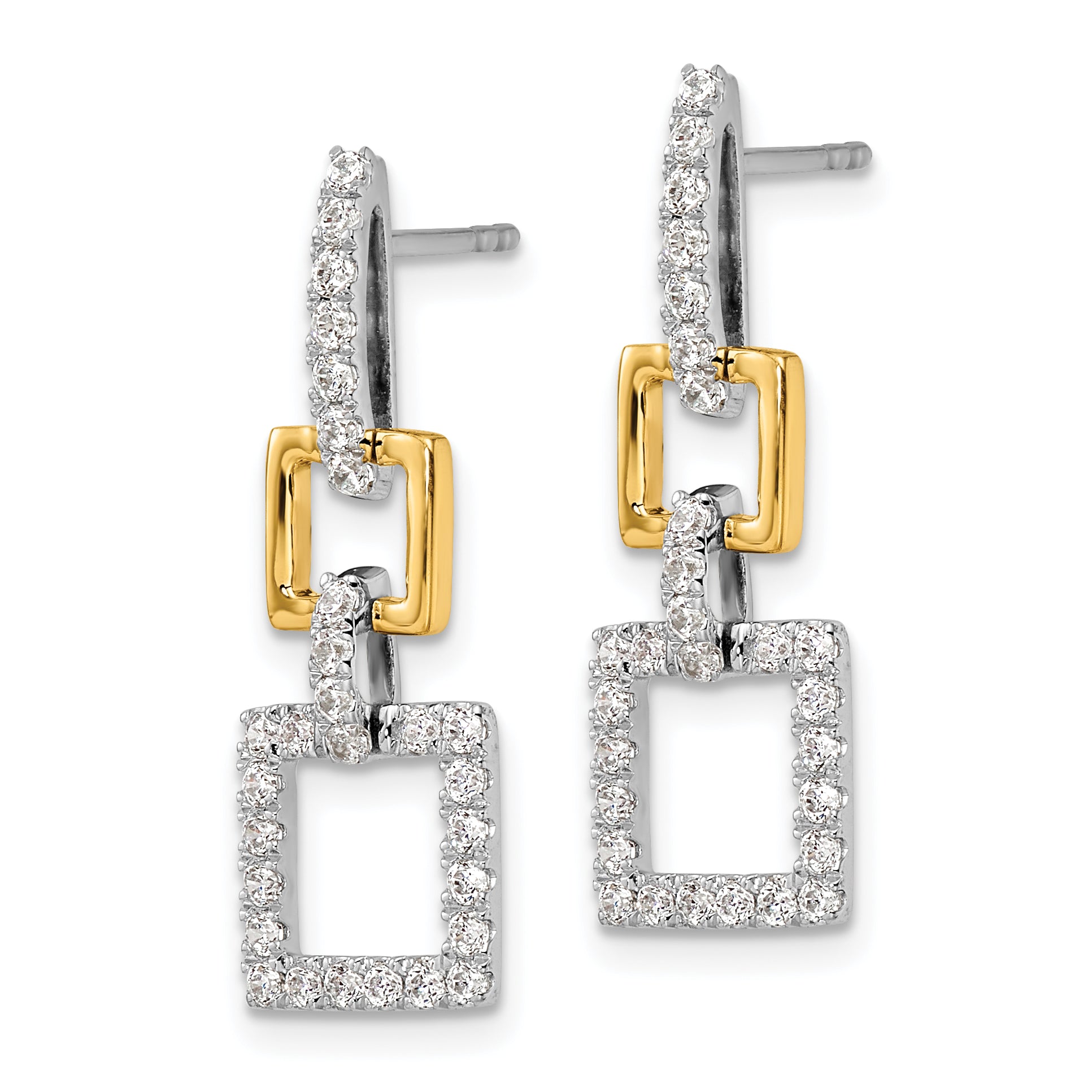14k Two-Tone 3/4 carat Lab Grown Diamond VS/SI+ G+ Square Dangle Post Earrings