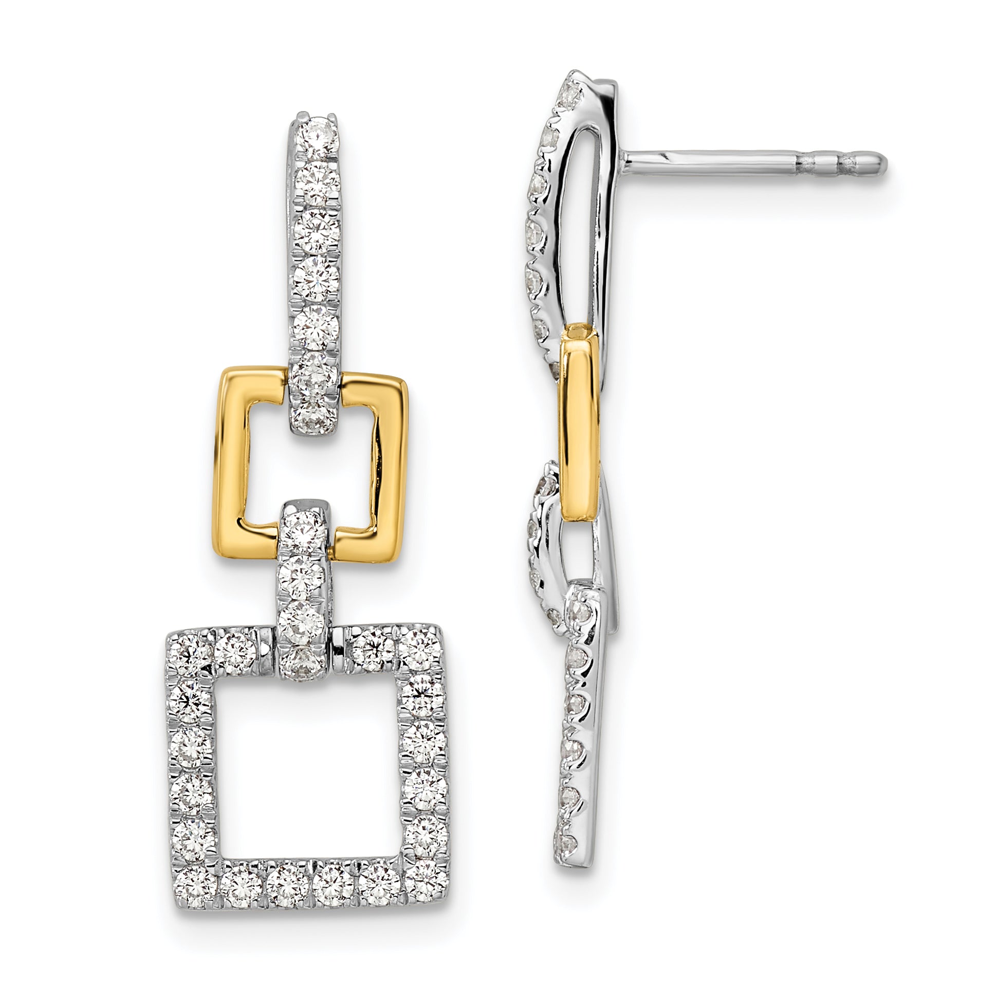 14k Two-Tone 3/4 carat Lab Grown Diamond VS/SI+ G+ Square Dangle Post Earrings Main image