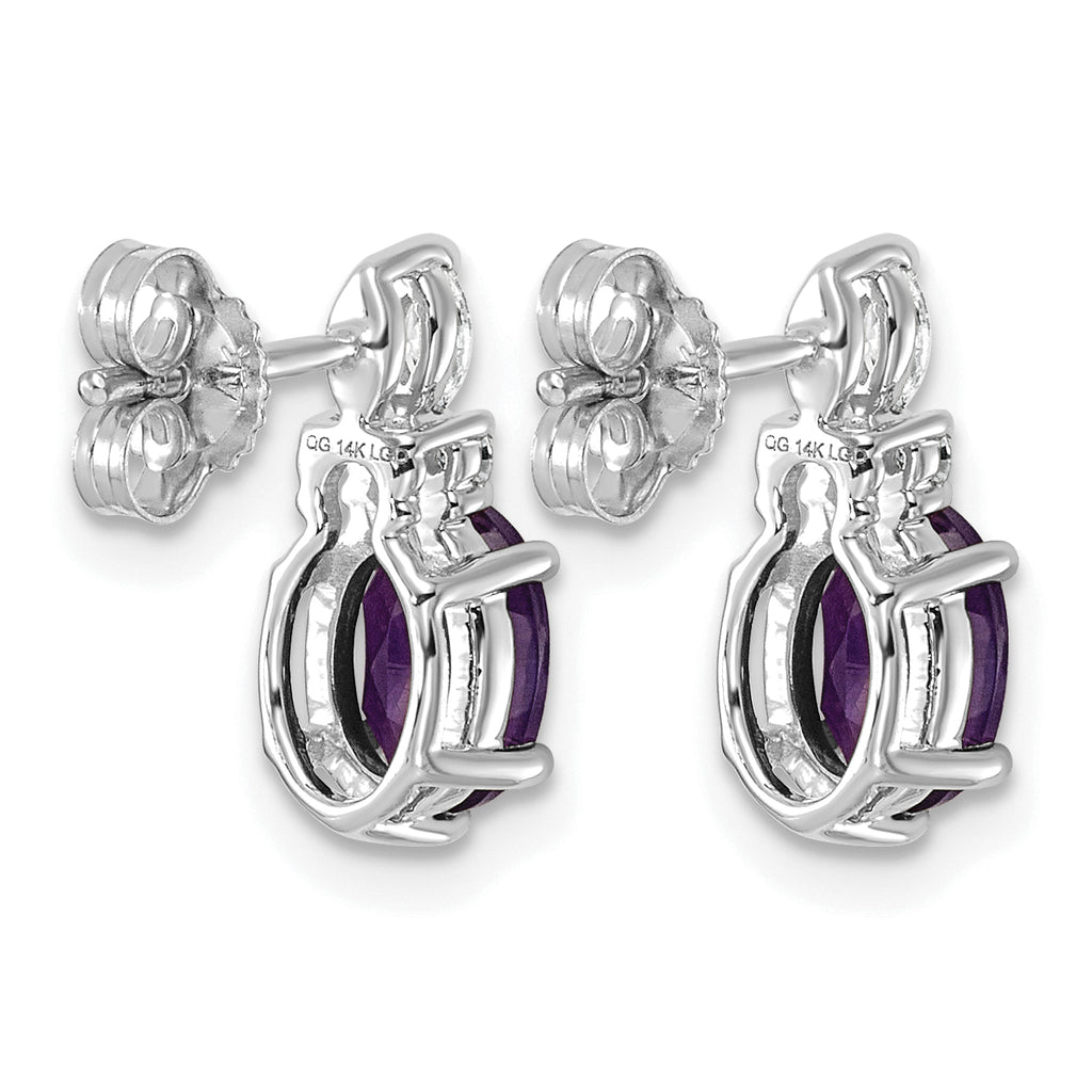 14K White Gold Diamond and 7x5 Oval Amethyst Post Earrings