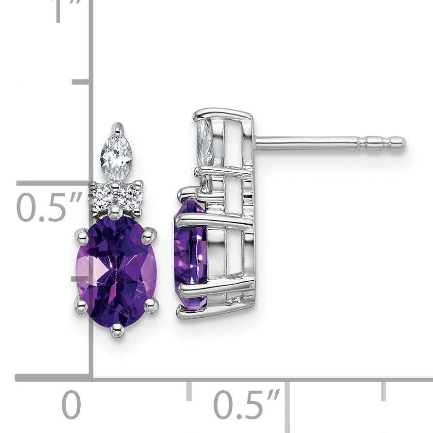 14K White Gold Polished Diamond and Amethyst Twisted Post Earrings