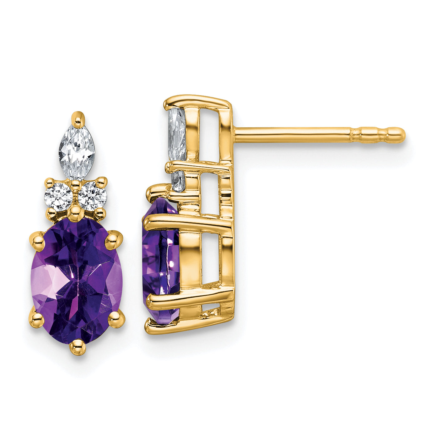 14K Polished Diamond and Amethyst Twisted Post Earrings Main image