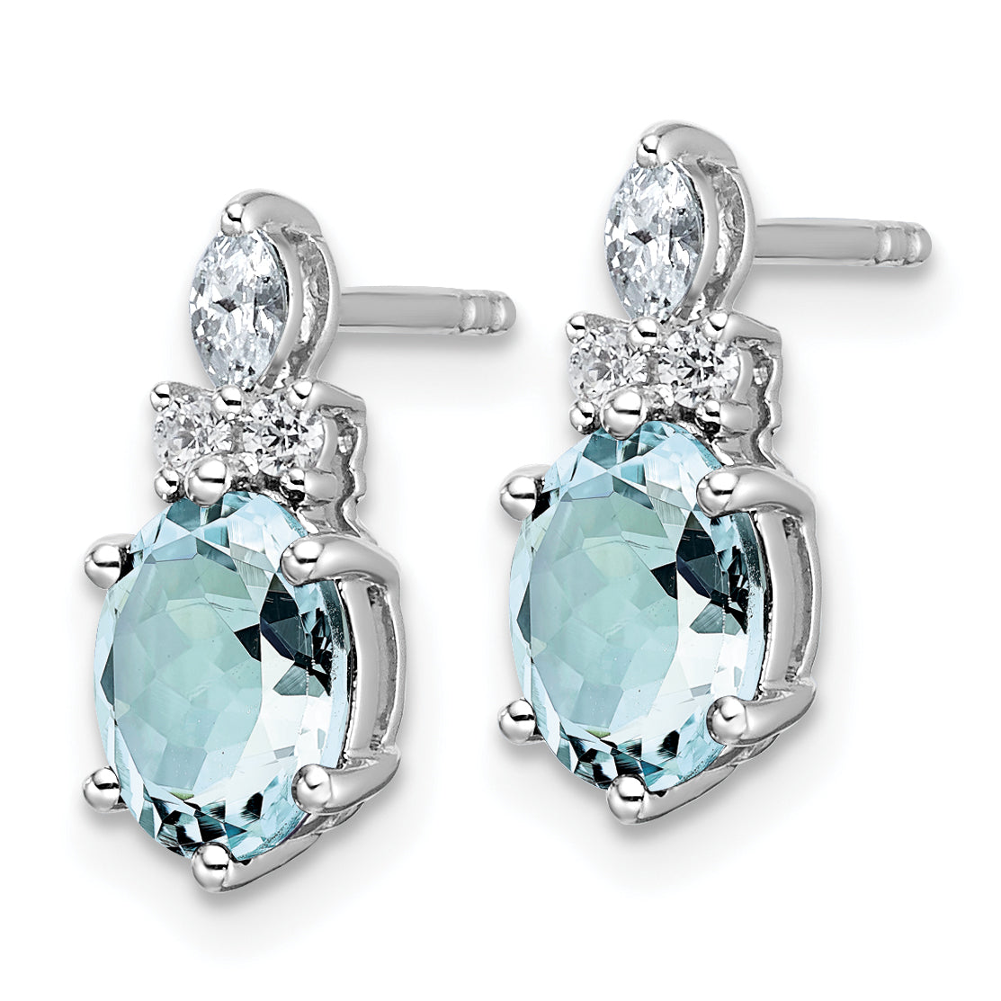 14K White Gold Polished Diamond and Aquamarine Twisted Post Earrings Secondary image