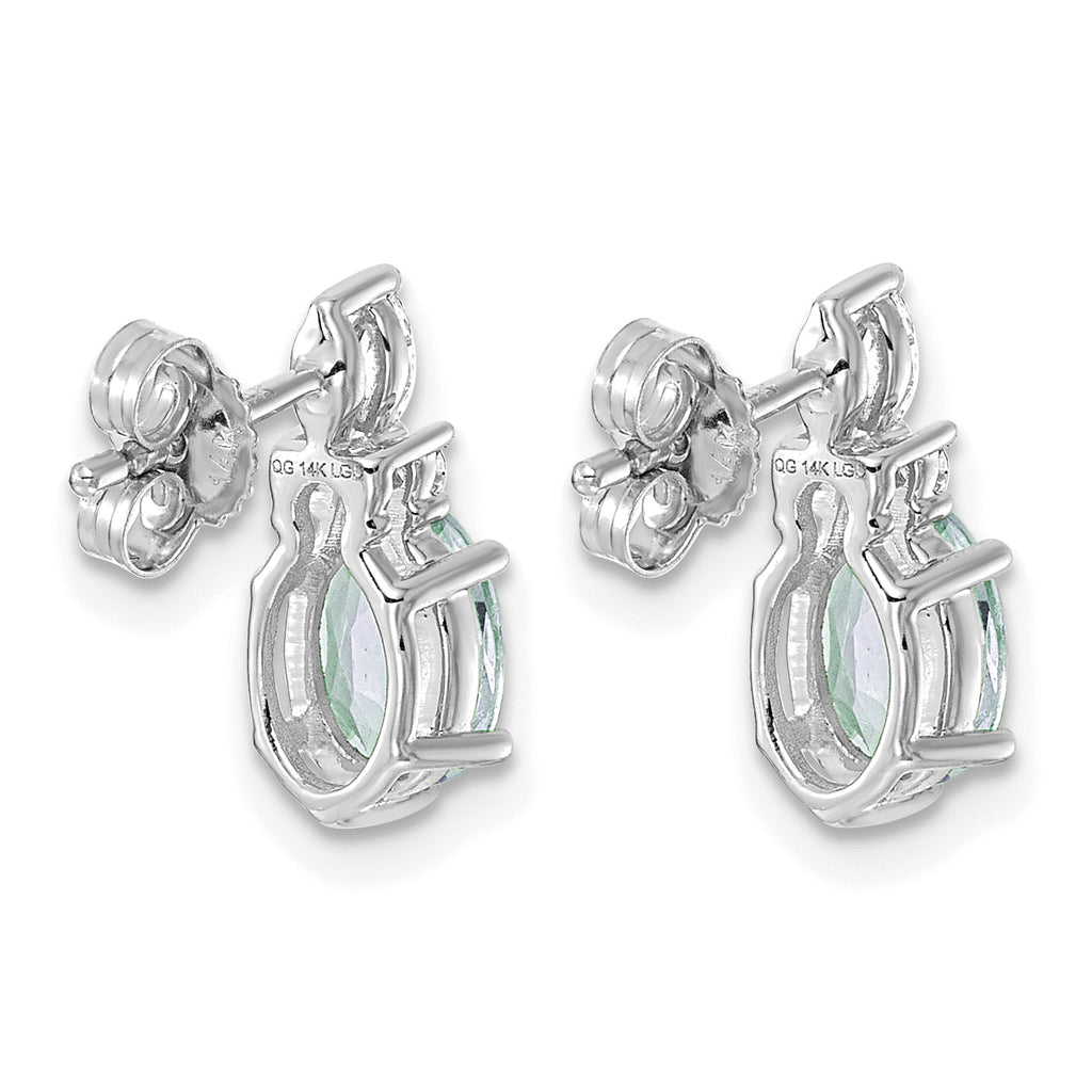 Oval Diamond March/Aquamarine Stud Earrings in 14K White Gold (0.17 ct. tw.) - Sophia Jewelers