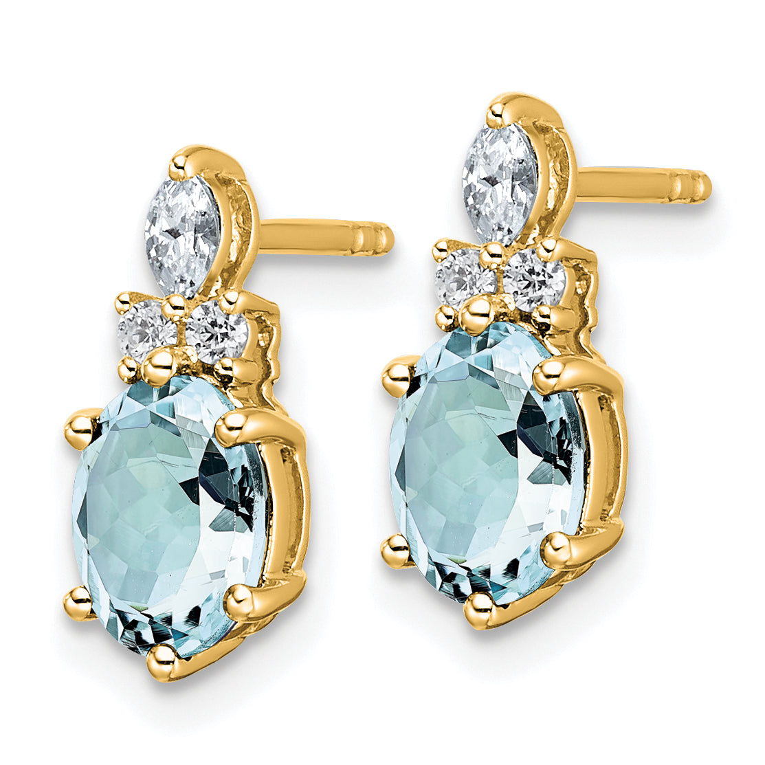 14K Polished Diamond and Aquamarine Twisted Post Earrings Secondary image
