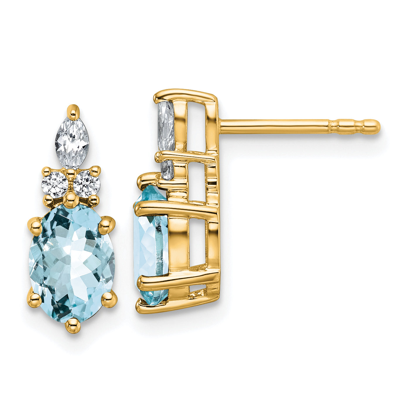 14K Polished Diamond and Aquamarine Twisted Post Earrings