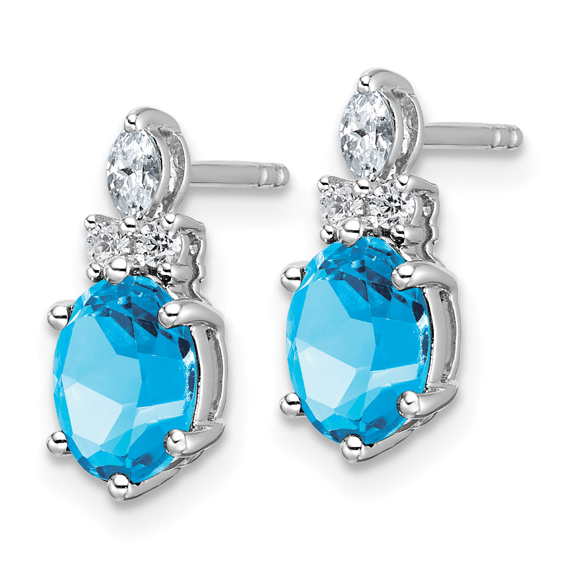 14K White Gold Polished Diamond and Blue Topaz Twisted Post Earrings Secondary image