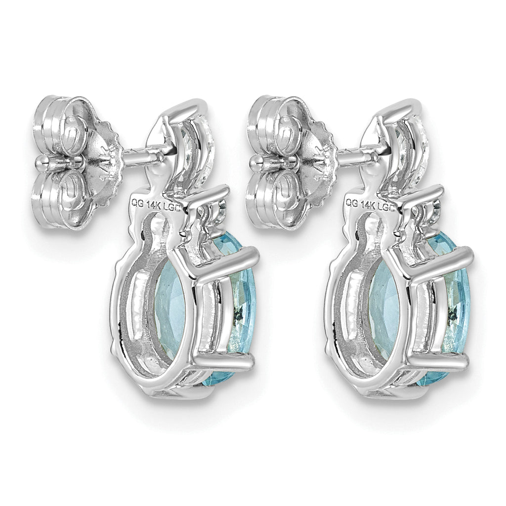 Oval Diamond December/Blue Topaz Stud Earrings in 14K White Gold (0.17 ct. tw.) - Sophia Jewelers
