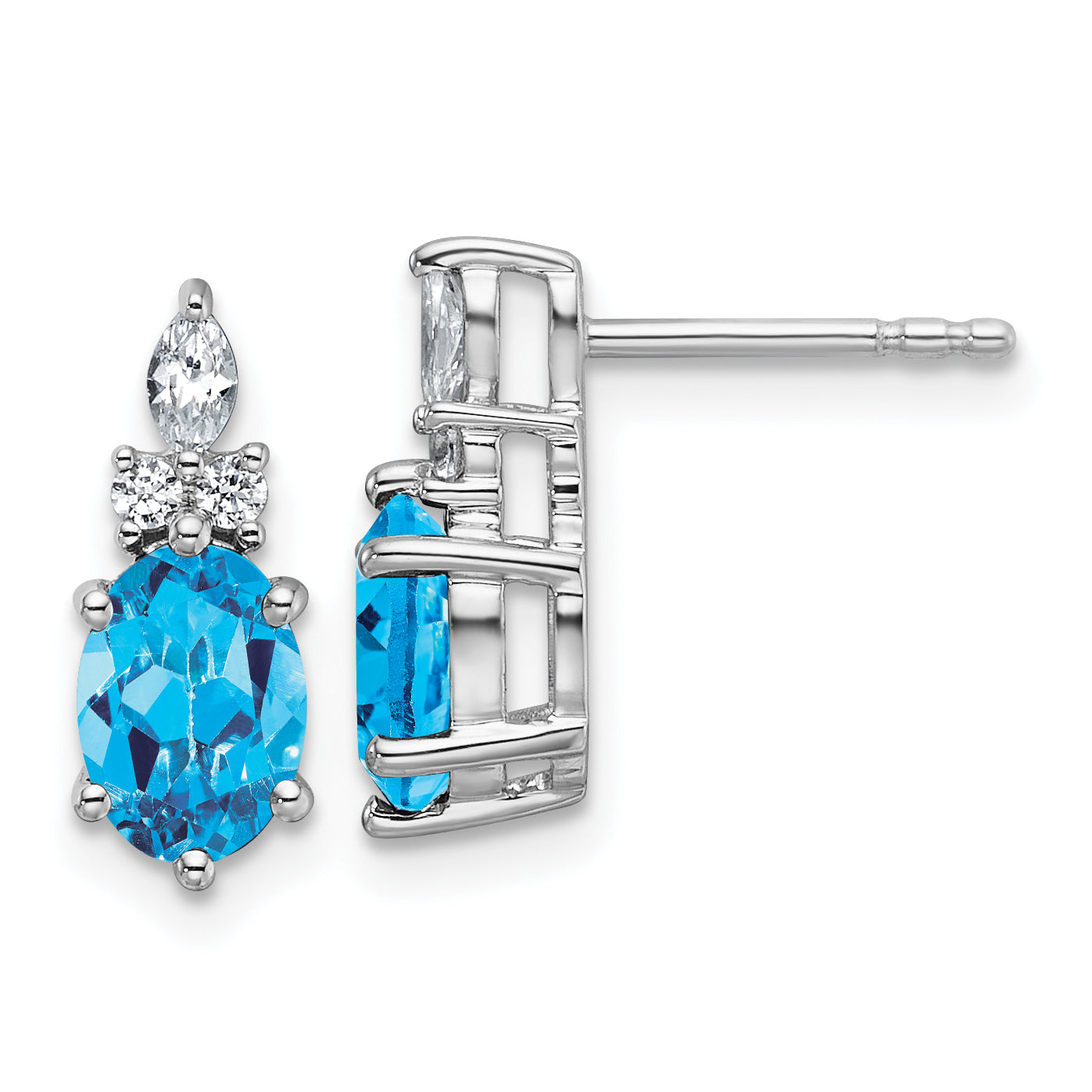 14K White Gold Polished Diamond and Blue Topaz Twisted Post Earrings