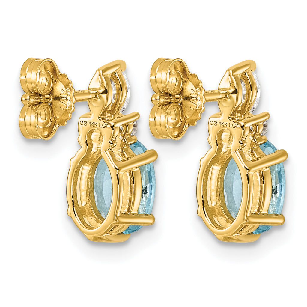 Oval Diamond December/Blue Topaz Stud Earrings in 14K Yellow Gold (0.17 ct. tw.) - Sophia Jewelers