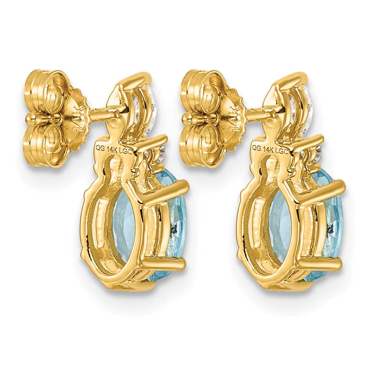 Oval Diamond December/Blue Topaz Stud Earrings in 14K Yellow Gold (0.17 ct. tw.) - Sophia Jewelers