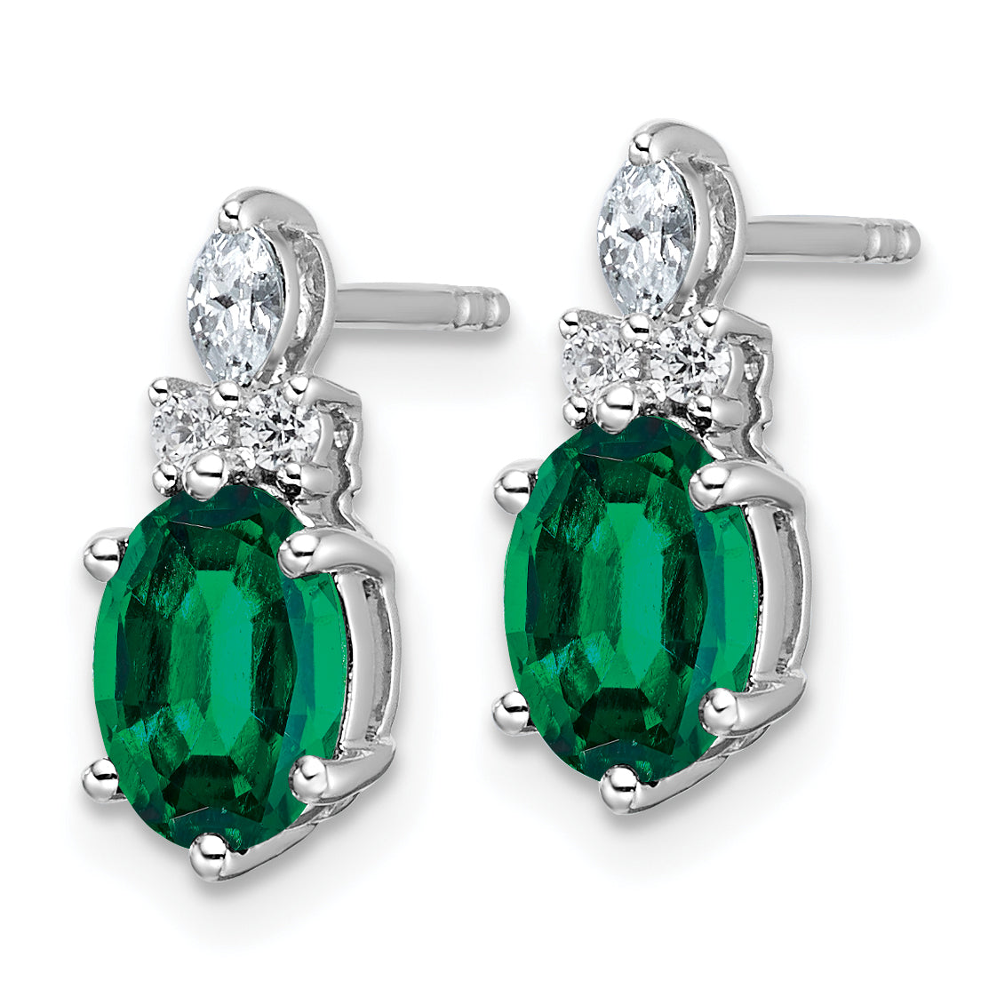 14K White Gold Polish Diamond and Lab Created Emerald Twisted Post Earrings Secondary image
