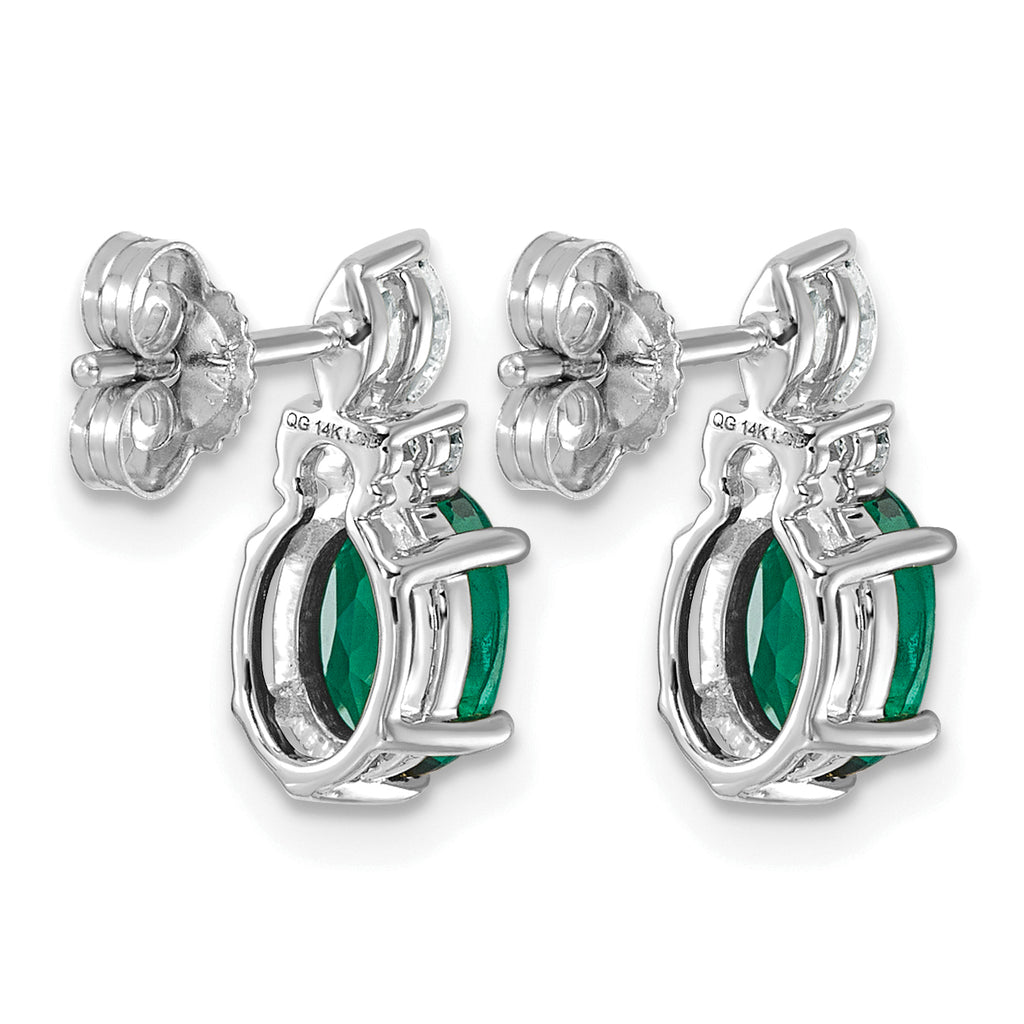 Oval Diamond Emerald Stud Earrings in 14K White Gold (0.17 ct. tw.) - Sophia Jewelers