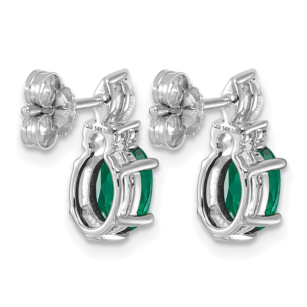 Oval Diamond Emerald Stud Earrings in 14K White Gold (0.17 ct. tw.) - Sophia Jewelers