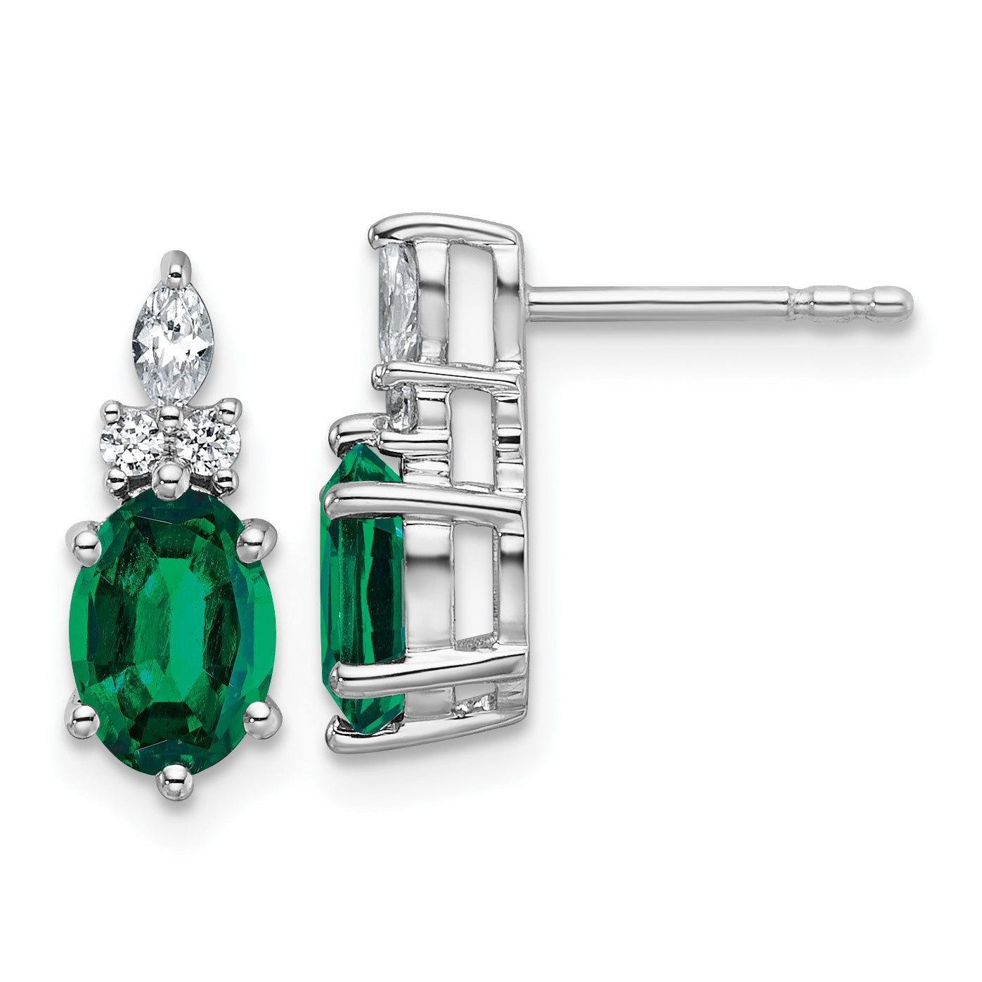 14K White Gold Polish Diamond and Lab Created Emerald Twisted Post Earrings Main image