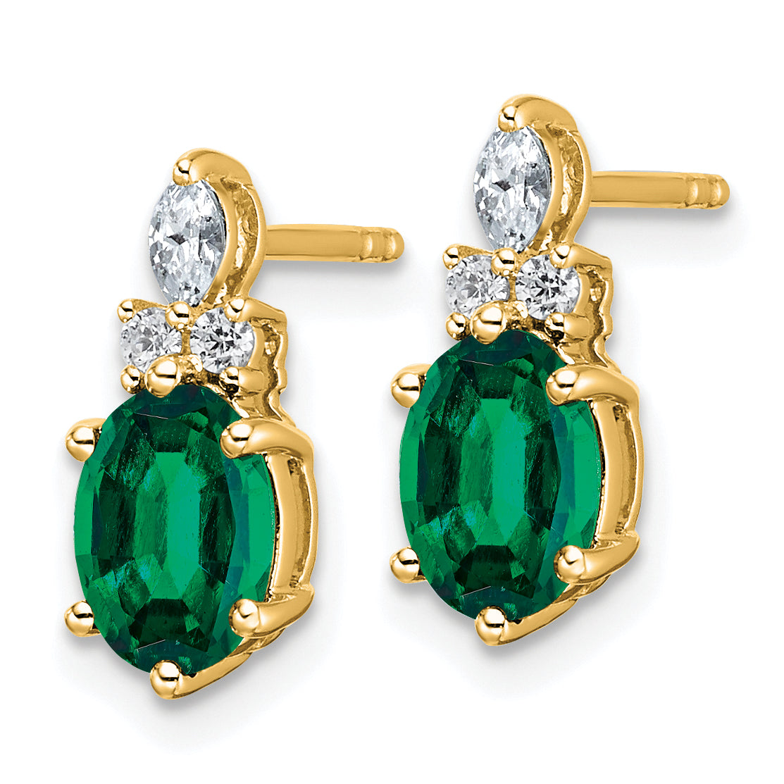 14K Polish Diamond and Lab Created Emerald Twisted Post Earrings Secondary image