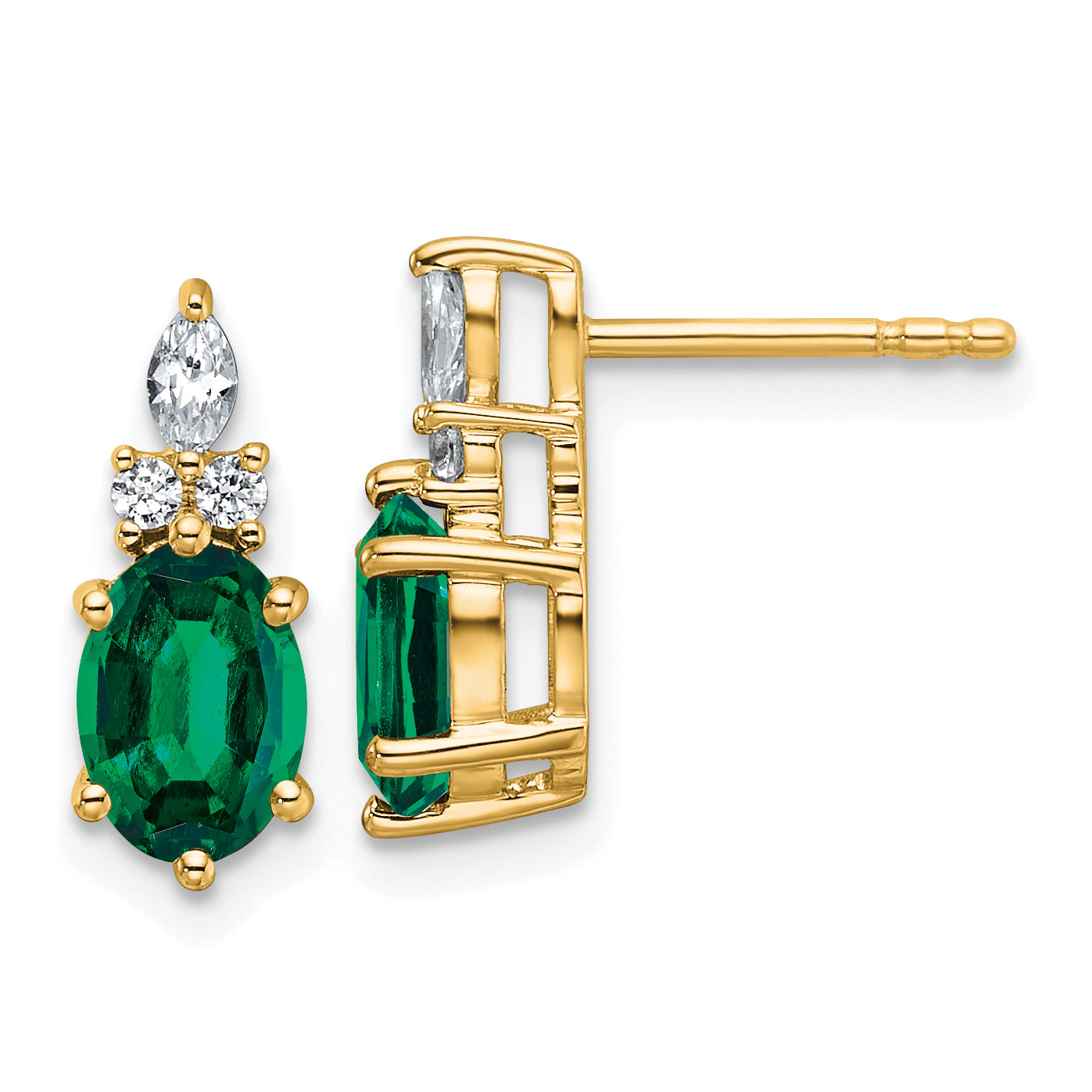 14K Polish Diamond and Lab Created Emerald Twisted Post Earrings Main image