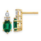 14K Polish Diamond and Lab Created Emerald Twisted Post Earrings