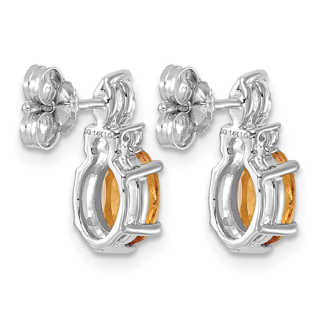 Oval Diamond November/Citrine Stud Earrings in 14K White Gold (0.17 ct. tw.) - Sophia Jewelers