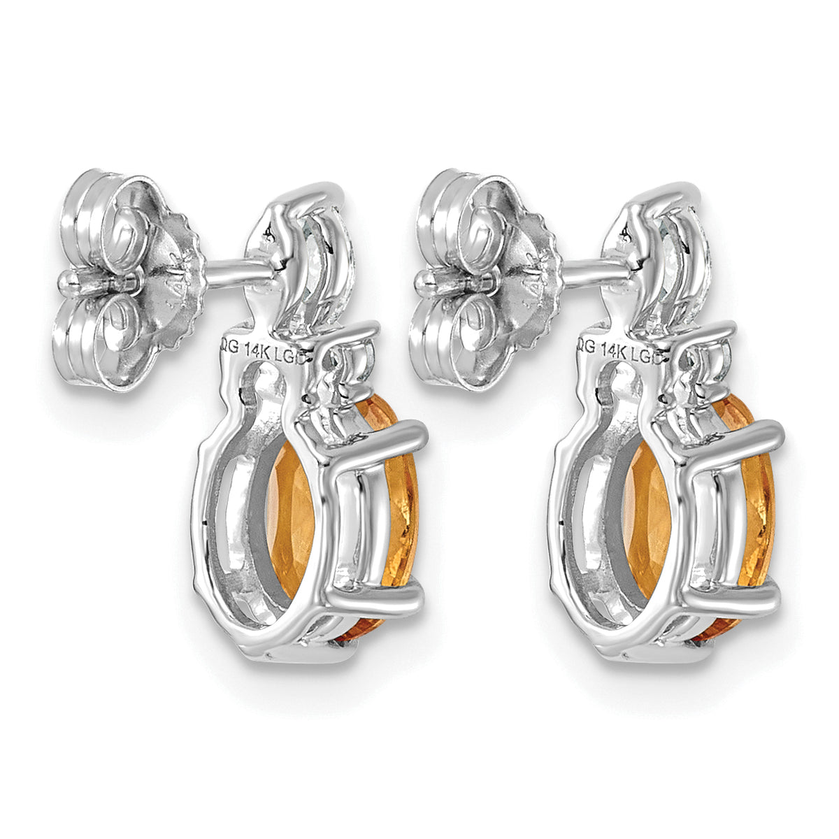 Oval Diamond November/Citrine Stud Earrings in 14K White Gold (0.17 ct. tw.) - Sophia Jewelers