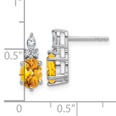 14K White Gold Polished Diamond and Citrine Twisted Post Earrings