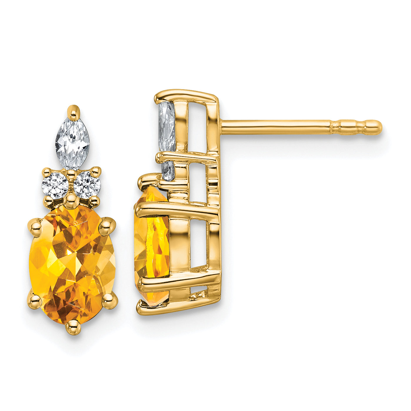 14K Polished Diamond and Citrine Twisted Post Earrings Main image