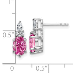 14K White Gold Polish Diamond & Lab Created Pink Sapphire Twist Post Earrin